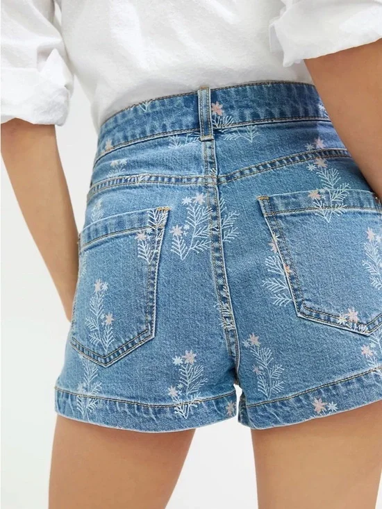 Anthropologie Pilcro Ultra High Rise Denim Shorts Button Fly Floral - Picture 3 of 10